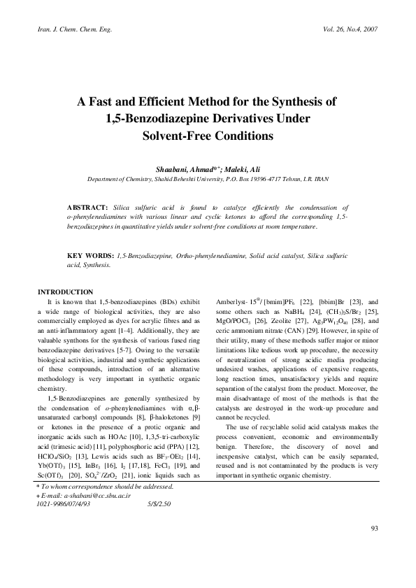 (PDF) A Fast and Efficient Method for the Synthesis of 1,5 ...