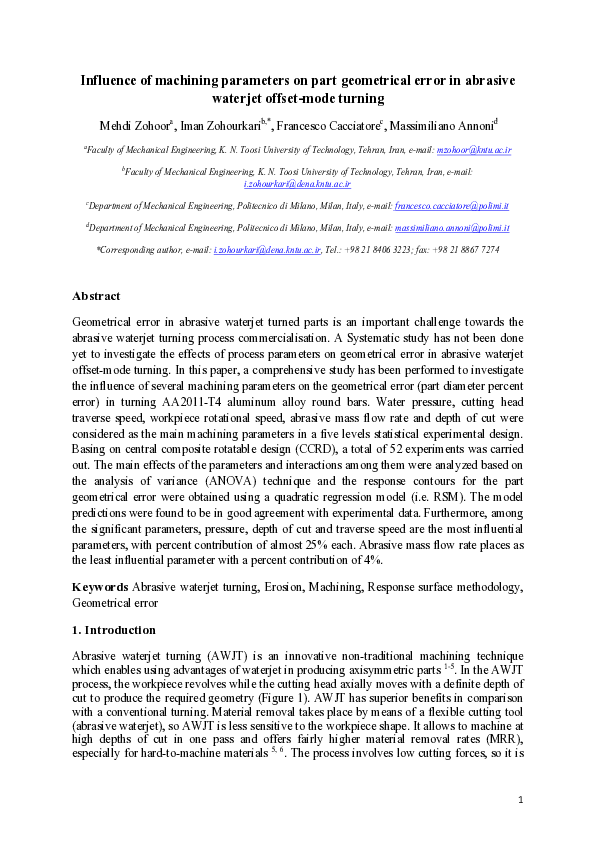 (PDF) Influence of machining parameters on part geometrical error in ...