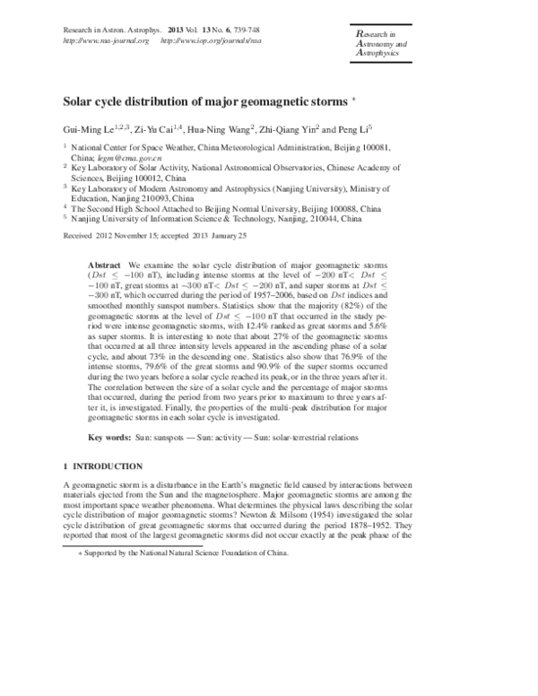 (PDF) Solar cycle distribution of major geomagnetic storms