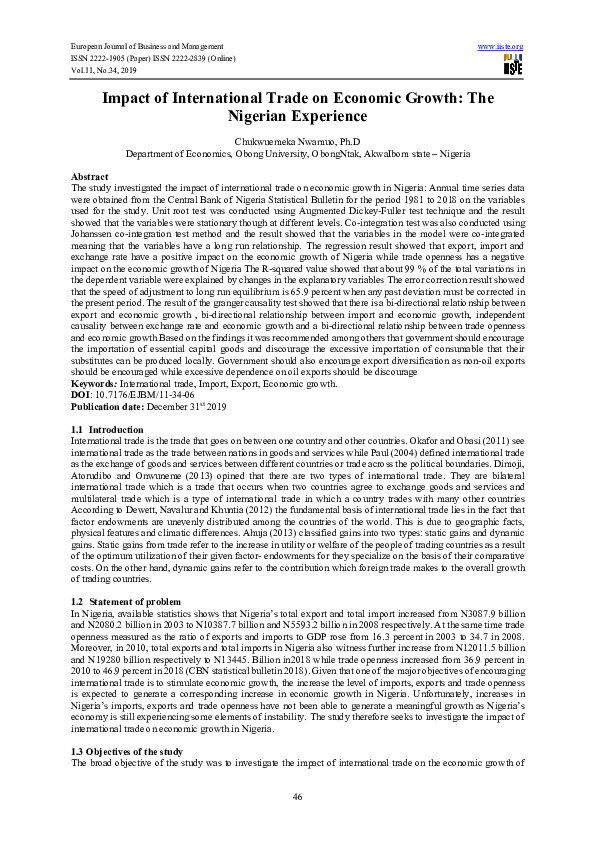 (PDF) Impact of International Trade on Economic Growth: The Nigerian ...