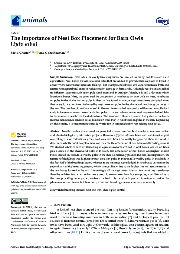(PDF) The Importance of Nest Box Placement for Barn Owls (Tyto alba)
