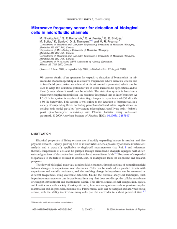 (PDF) Microwave frequency sensor for detection of biological cells in ...