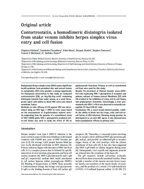 (PDF) Contortrostatin, a Homodimeric Disintegrin Isolated from Snake ...
