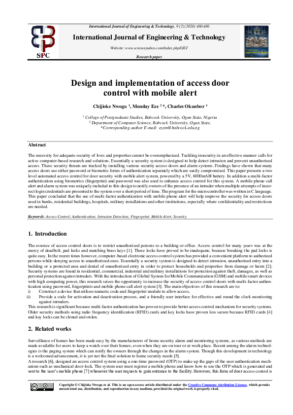 (PDF) Design and Implementation of Access Door Control with Mo-bile Alert