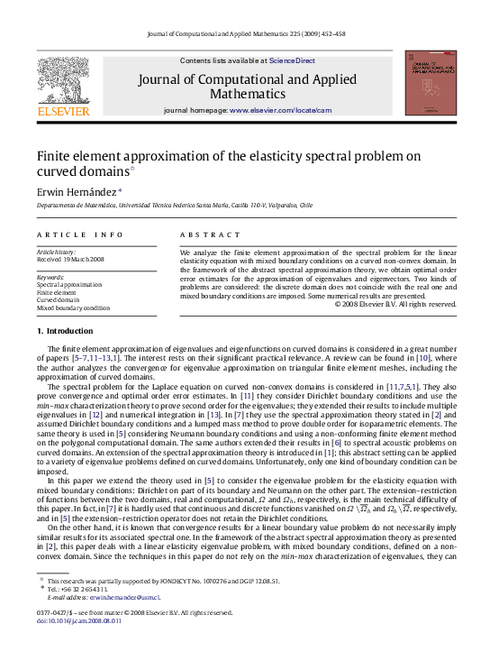 (PDF) Finite element approximation of the elasticity spectral problem ...