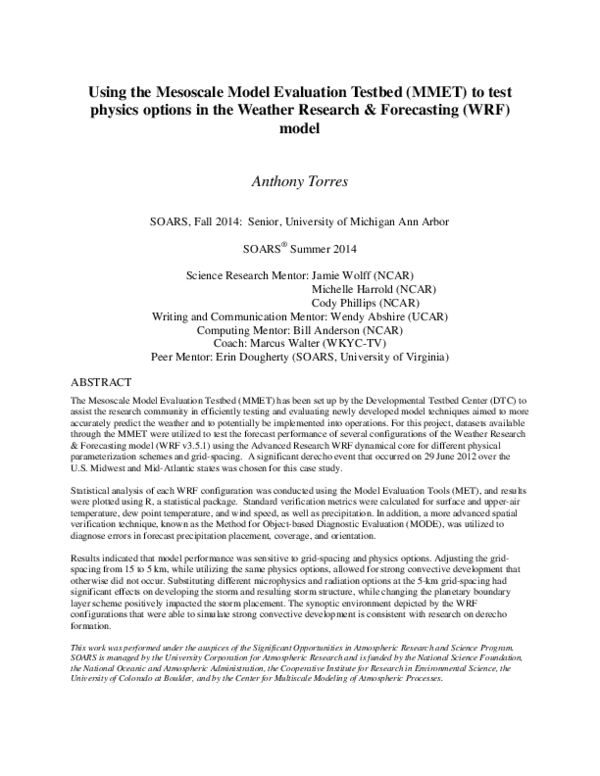 (PDF) Using the Mesoscale Model Evaluation Testbed (MMET) to test ...