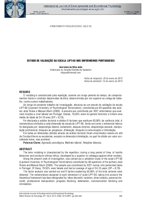 (PDF) Estudo de validação da escala LIPT-60 nos enfermeiros portugueses