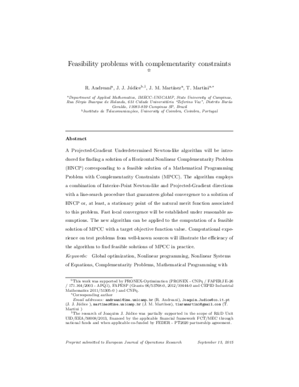 (PDF) Feasibility problems with complementarity constraints