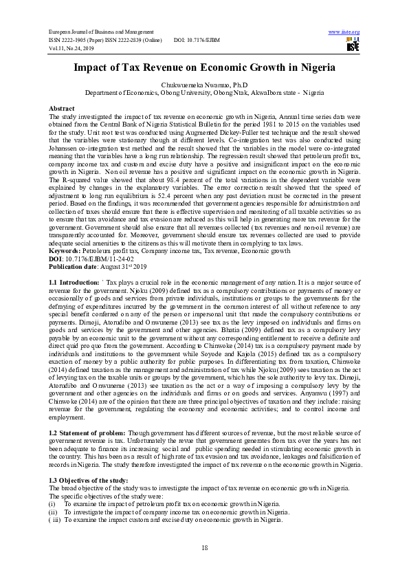 (PDF) Impact of Tax Revenue on Economic Growth in Nigeria
