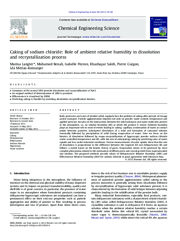 (PDF) Caking of sodium chloride: Role of ambient relative humidity in ...