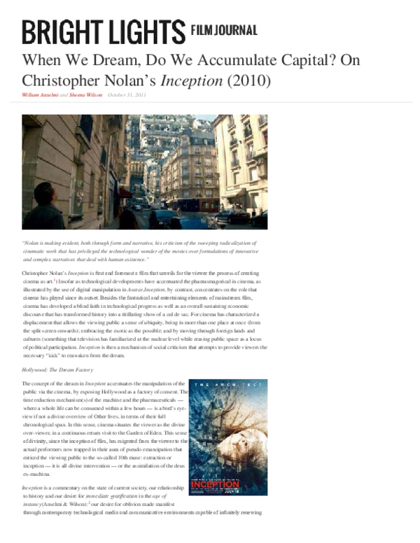 (PDF) Inception (2010): When we dream, do we accumulate capital?