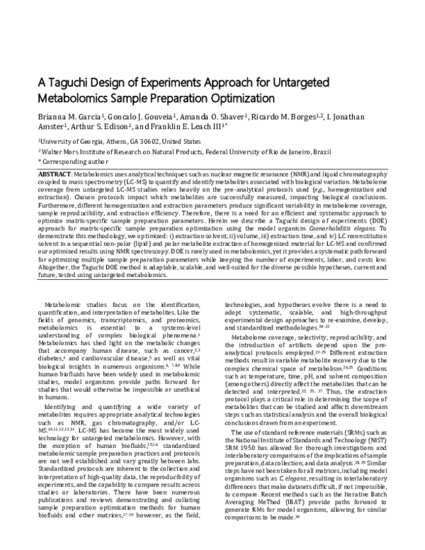 (PDF) A taguchi design of experiments approach for untargeted ...