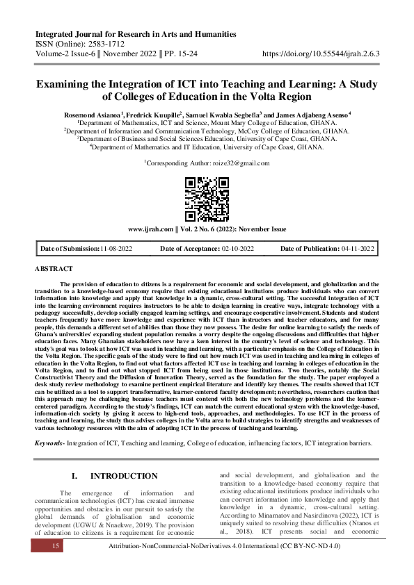 (PDF) Examining the Integration of ICT into Teaching and Learning: A ...