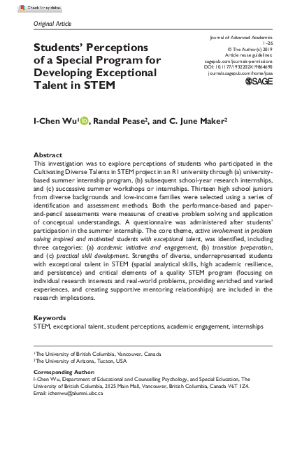 (PDF) Students’ Perceptions of a Special Program for Developing ...