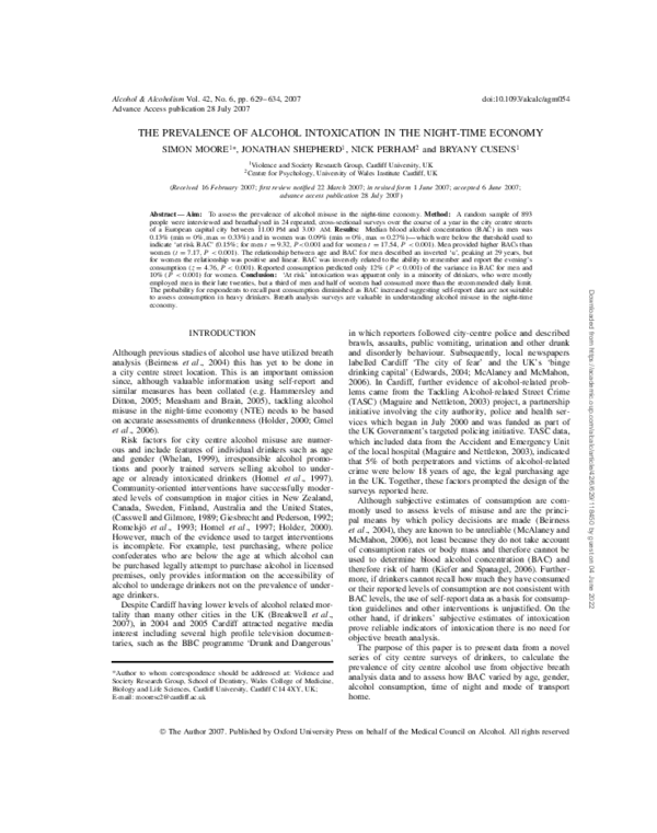 (PDF) The prevalence of alcohol intoxication in the night-time economy