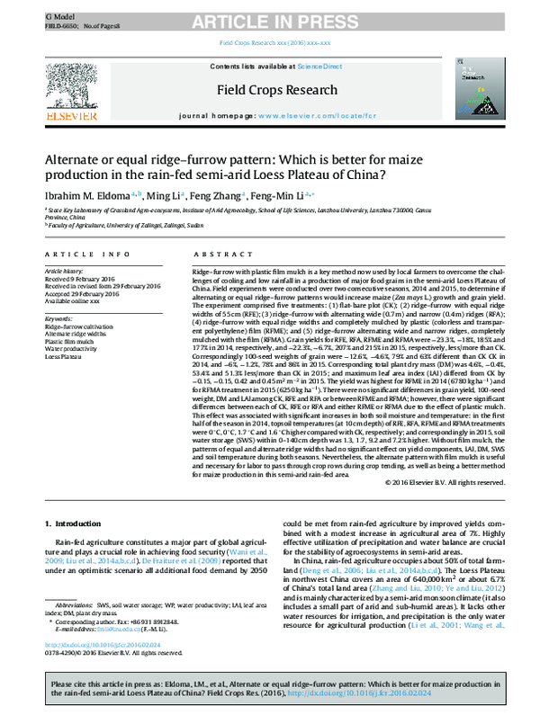 (PDF) Alternate or equal ridge–furrow pattern: Which is better for ...