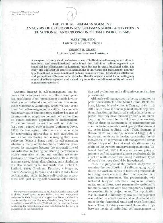 (PDF) Individual Self-Management: Analysis of Professionals' Self ...