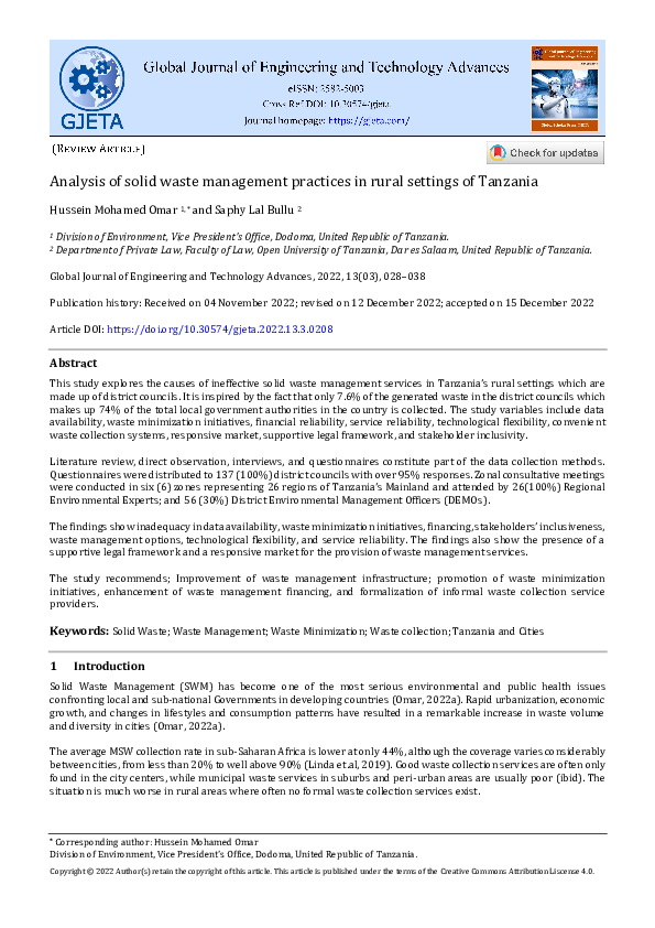 (PDF) Analysis of solid waste management practices in rural settings of ...