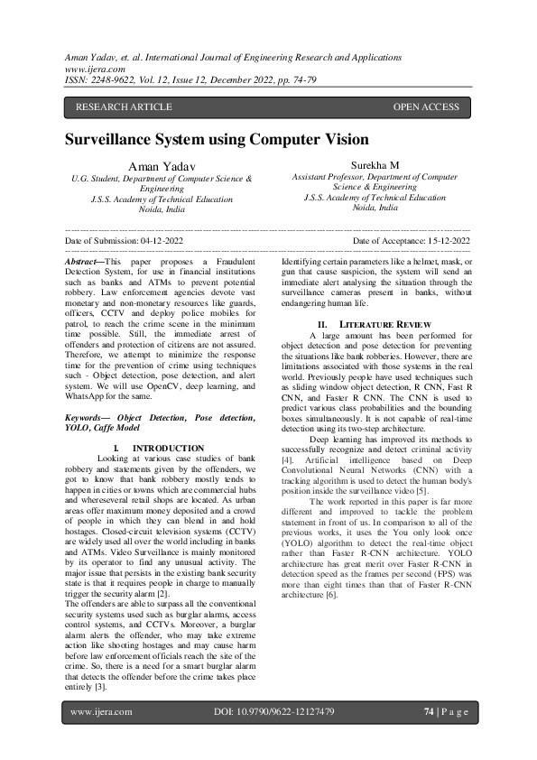 Pdf Surveillance System Using Computer Vision