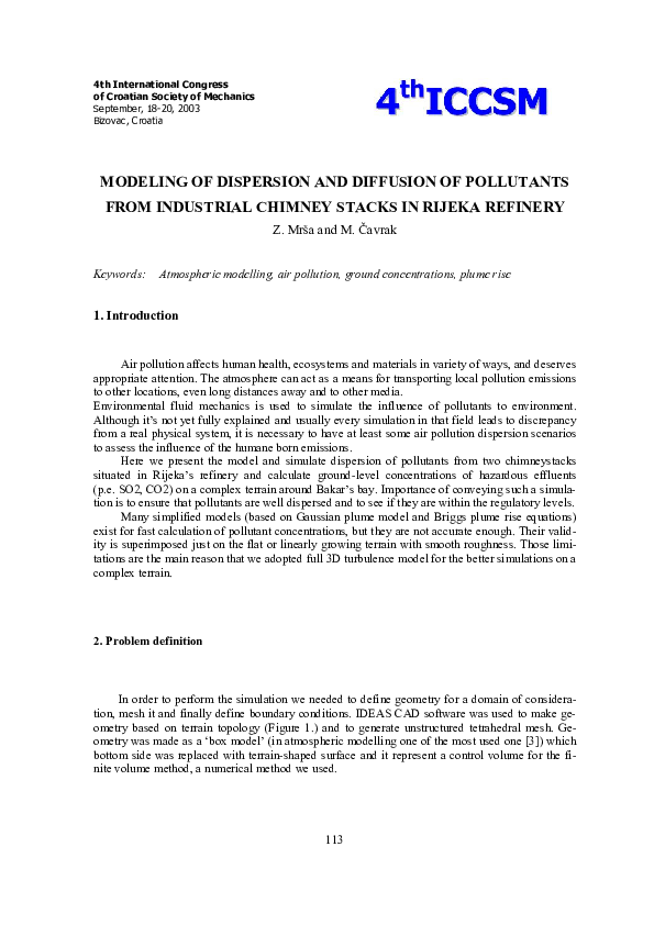(PDF) Modeling of Dispersion and Diffusion of Pollutants from ...