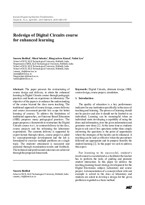 (PDF) Redesign of Digital Circuits course for enhanced learning