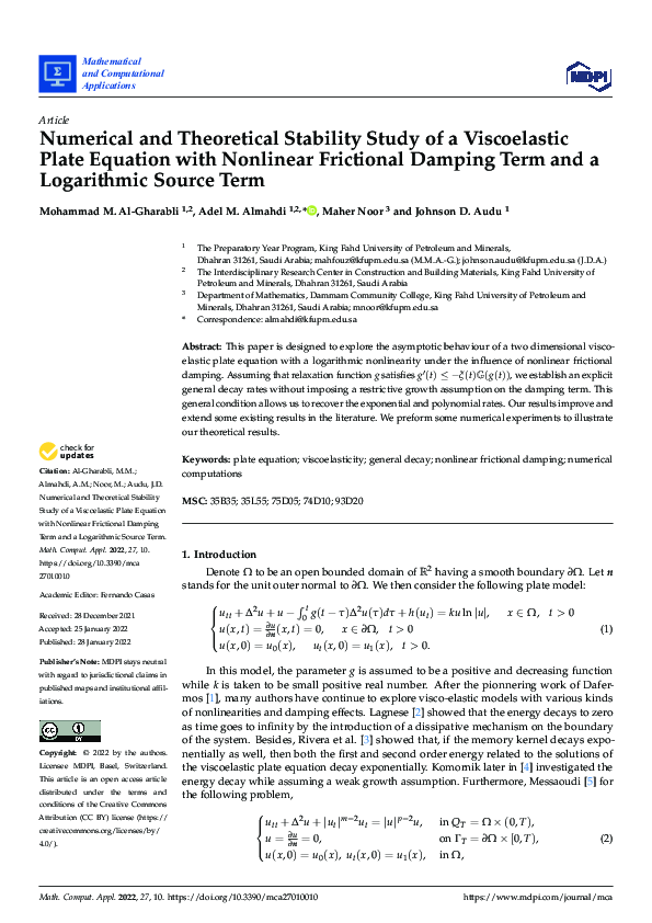 (PDF) Numerical and Theoretical Stability Study of a Viscoelastic Plate ...