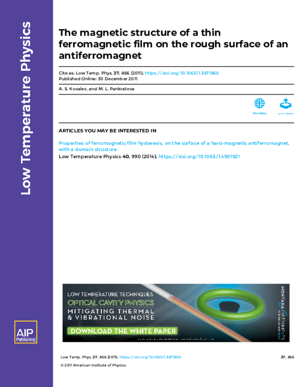 (PDF) The magnetic structure of a thin ferromagnetic film on the rough ...