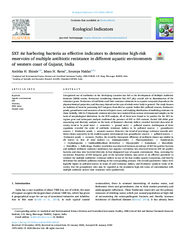 (PDF) SXT int harboring bacteria as effective indicators to determine ...