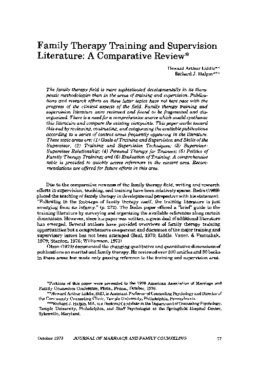 (PDF) Family Therapy Training and Supervision Literature: A Comparative ...