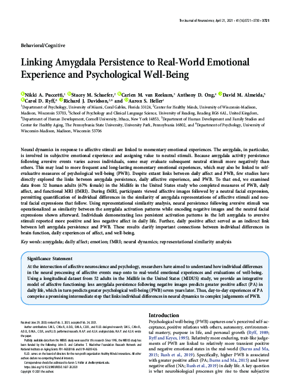 (PDF) Linking Amygdala Persistence to Real-World Emotional Experience ...