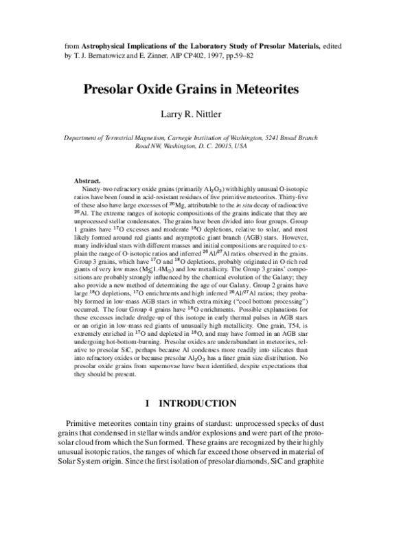 (PDF) Presolar oxide grains in meteorites