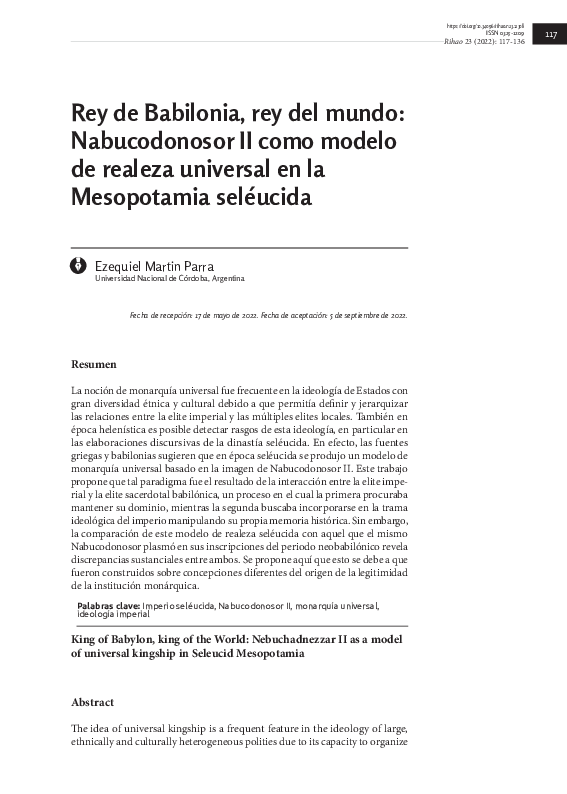 (PDF) Rey de Babilonia, rey del mundo: Nabucodonosor II como modelo de ...