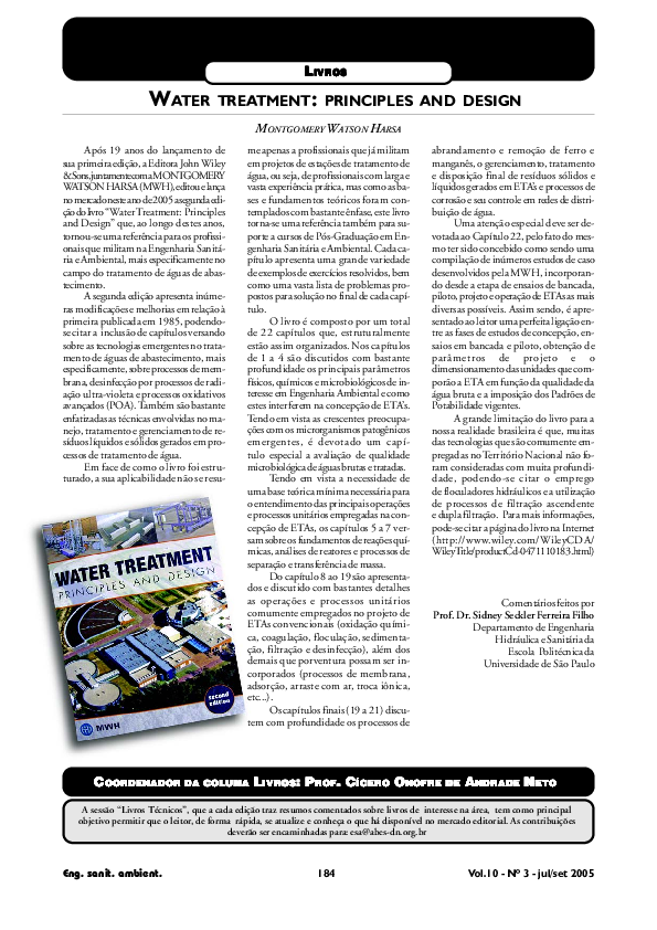 (PDF) Water treatment principles and design sidney ferreira
