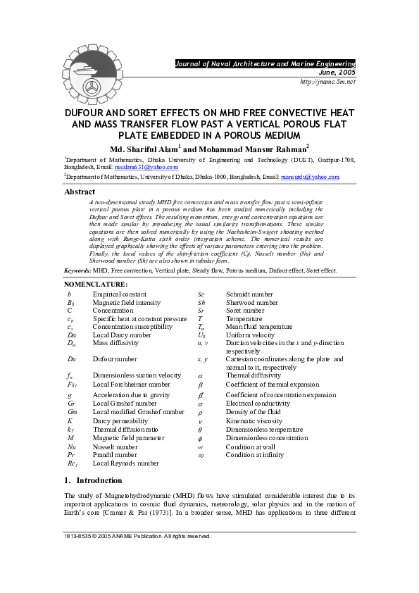 (PDF) Dufour and Soret effects on MHD free convective heat and mass ...