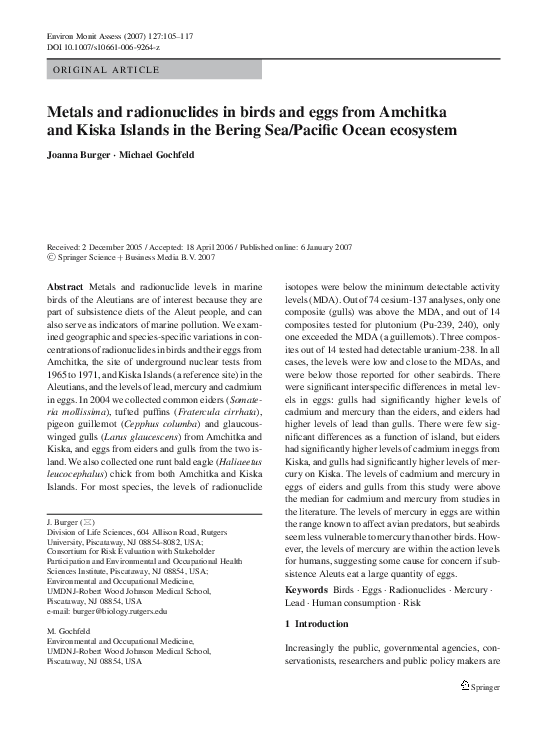 (PDF) Metals and radionuclides in birds and eggs from Amchitka and (PDF) Metals and radionuclides in birds and eggs from Amchitka and
