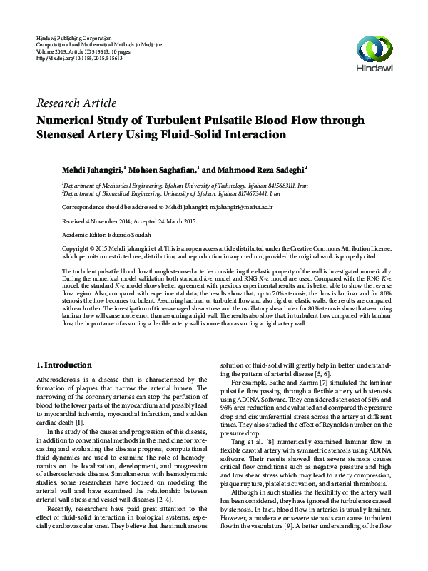 (PDF) Numerical Study of Turbulent Pulsatile Blood Flow through ...
