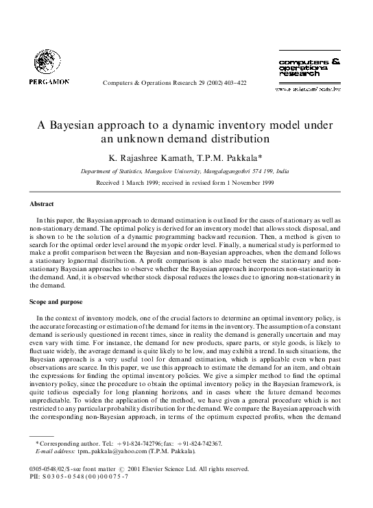 (PDF) A Bayesian approach to a dynamic inventory model under an unknown ...