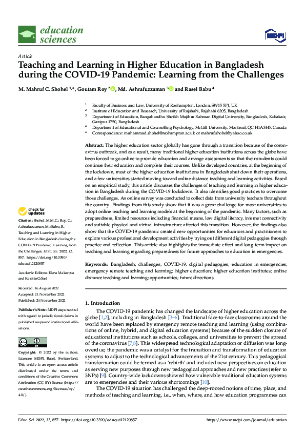 (PDF) Teaching and Learning in Higher Education in Bangladesh during ...