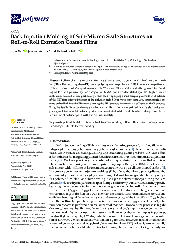 (PDF) Back Injection Molding of Sub-Micron Scale Structures on Roll-to ...