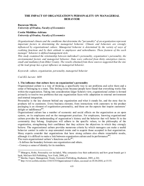 (PDF) The Impact of Organization's Personality on Managerial Behavior