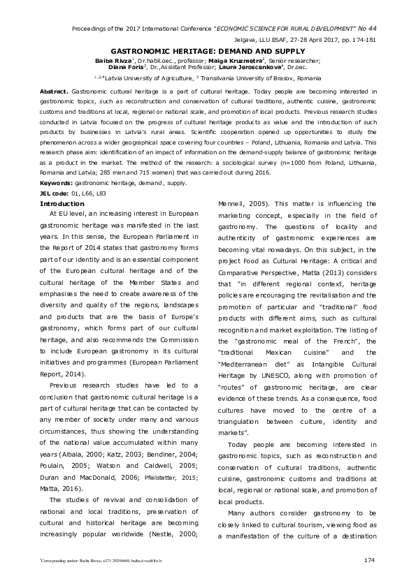 Pdf Gastronomic Heritage Demand And Supply