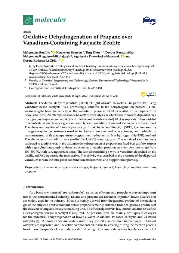 (PDF) Oxidative dehydrogenation of propane over vanadium and niobium ...