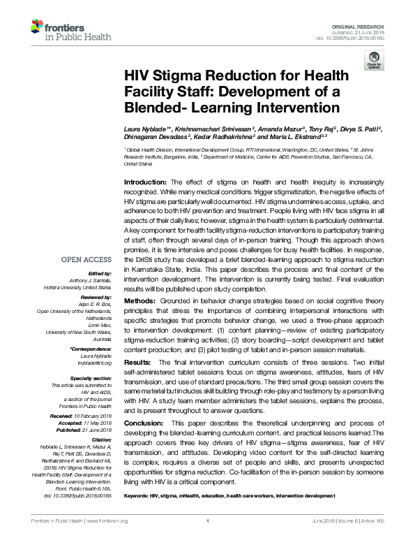 (PDF) HIV Stigma Reduction for Health Facility Staff: Development of a ...