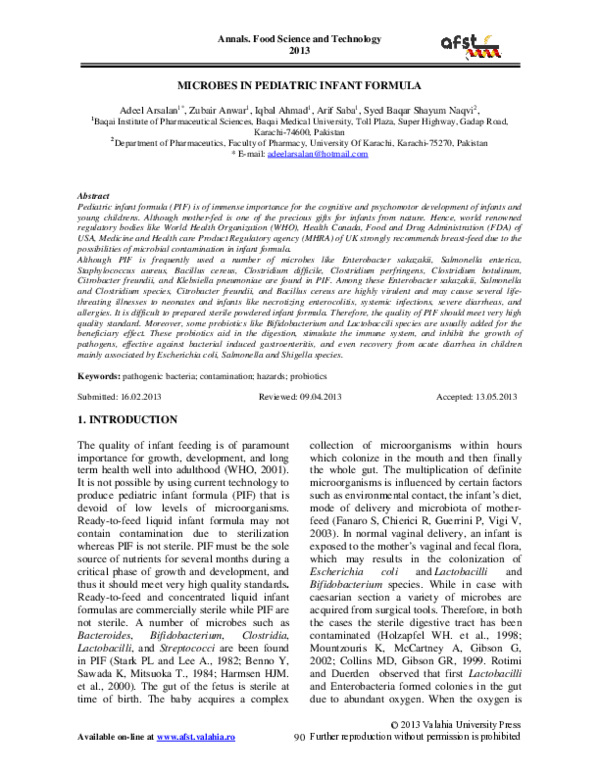 (PDF) Microbes in Pediatric Infant Formula