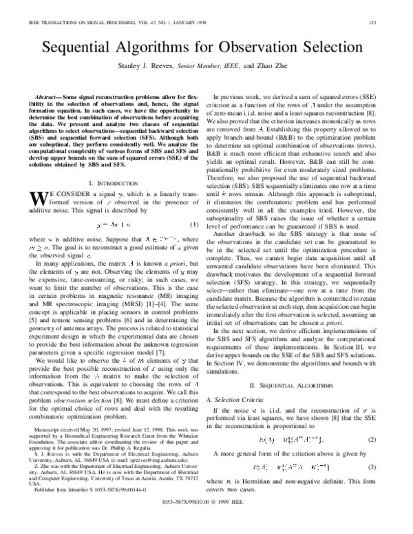 (PDF) Sequential algorithms for observation selection
