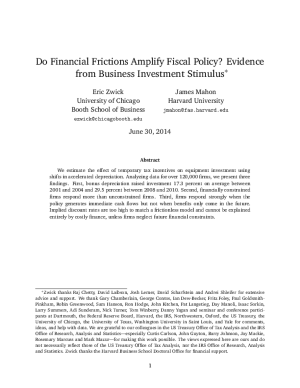 (PDF) Do financial frictions amplify fiscal policy? Evidence from ...