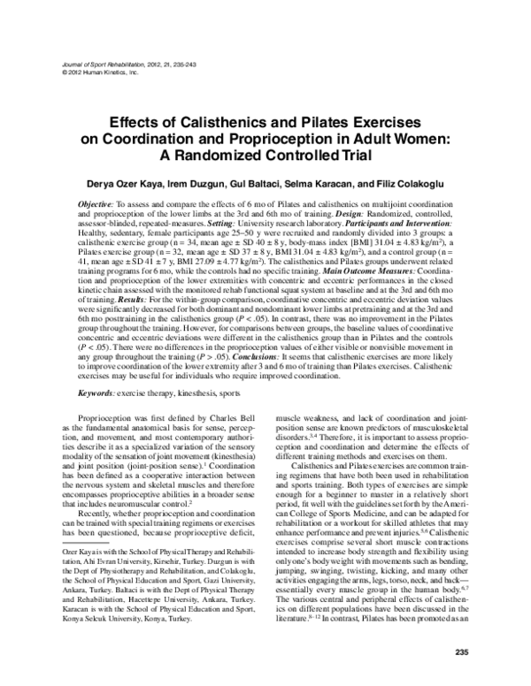 (PDF) Effects of Calisthenics and Pilates Exercises on Coordination and ...