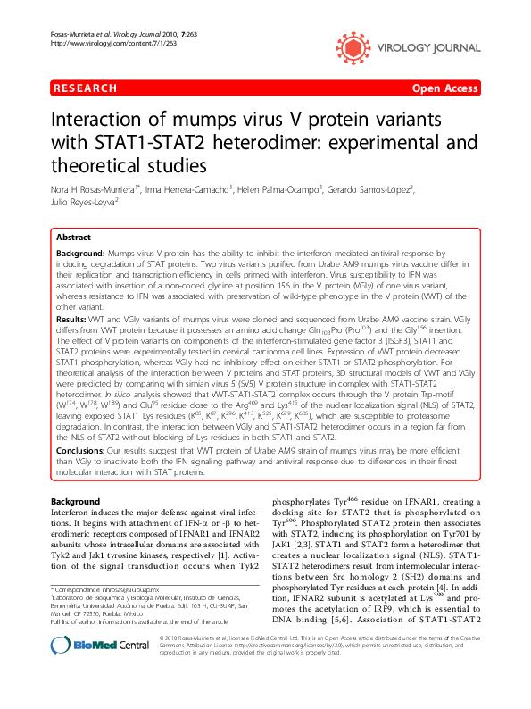 (PDF) Interaction of mumps virus V protein variants with STAT1-STAT2 ...