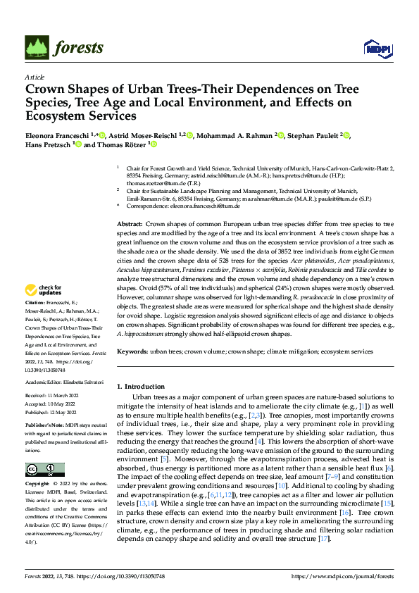 (PDF) Crown Shapes of Urban Trees-Their Dependences on Tree Species ...
