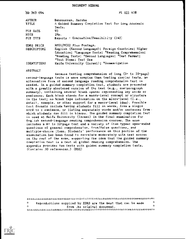 (PDF) A Guided Summary Completion Test for Long Academic Texts
